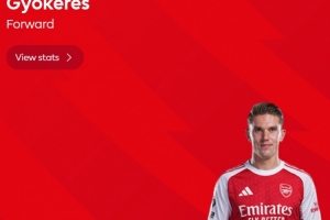 梅开二度！英超官方：约克雷斯当选阿森纳3-0桑德兰全场最佳球员