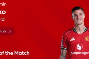 95分钟绝平，英超官方：舍什科当选曼联1-1西汉姆全场最佳球员