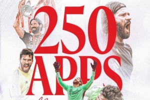 阿利松迎来英超第250场里程碑，利物浦官方发图祝贺