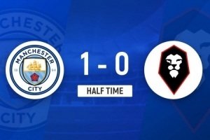 半场-曼城暂1-0索尔福德城 努里造乌龙马尔穆什进球被吹