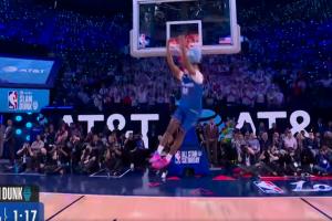 扣篮大赛预赛第2球：前扣篮王之子杰斯·理查德森 拉杆背扣45.4分