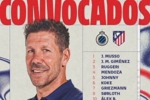 马竞欧冠大名单：阿尔瓦雷斯、卢克曼、格列兹曼、科克在列