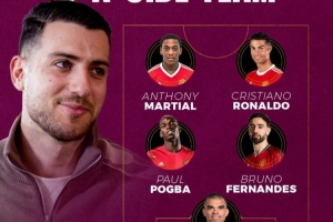 达洛特列队友最佳五人制阵容：C罗、马夏尔、B费、博格巴、佩佩