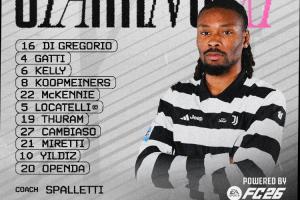 尤文vs科莫首发：伊尔迪兹、奥蓬达先发，米雷蒂、图拉姆登场