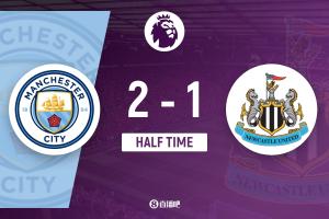 半场-曼城暂2-1纽卡 奥赖利双响哈兰德、马尔穆什送助攻