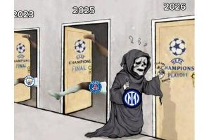 今日趣图：国米2-5被闪耀哥抬走，接下来是单回合就被踢5-2的尤文