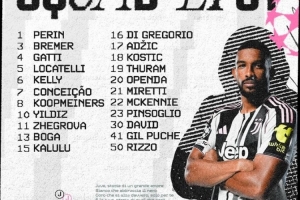 尤文欧冠大名单：伊尔迪兹、麦肯尼、布雷默领衔 DV9、霍尔姆缺阵