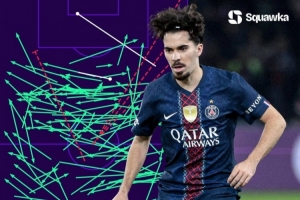 维蒂尼亚单赛季欧冠7场成功传球次数100+，赛事历史仅次于哈维