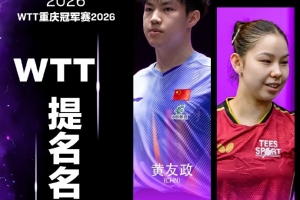 WTT重庆冠军赛外卡名单：国乒选手温瑞博、黄友政、石洵瑶入围