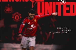 曼联官方晒本轮对阵纽卡海报，队长B费单人出镜