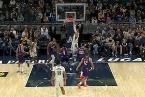 空中轰炸！汤普森送抛传 祖巴茨空接暴扣拿到步行者生涯首分