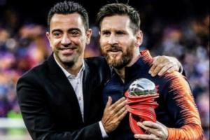 称梅西回归遭拉波尔塔否决！哈维转发与梅西合影：我只说真话