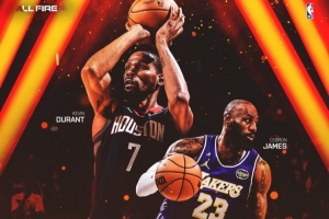 传奇对决！火箭官方：詹杜成为NBA交手总得分最高二人组