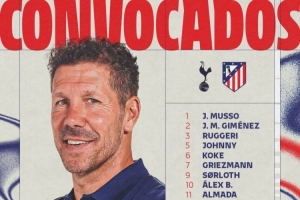 马竞对热刺次回合名单：阿尔瓦雷斯、格列兹曼在列，奥布拉克缺席